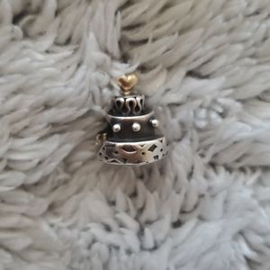 Pandora wedding cake charm with 14k gold top